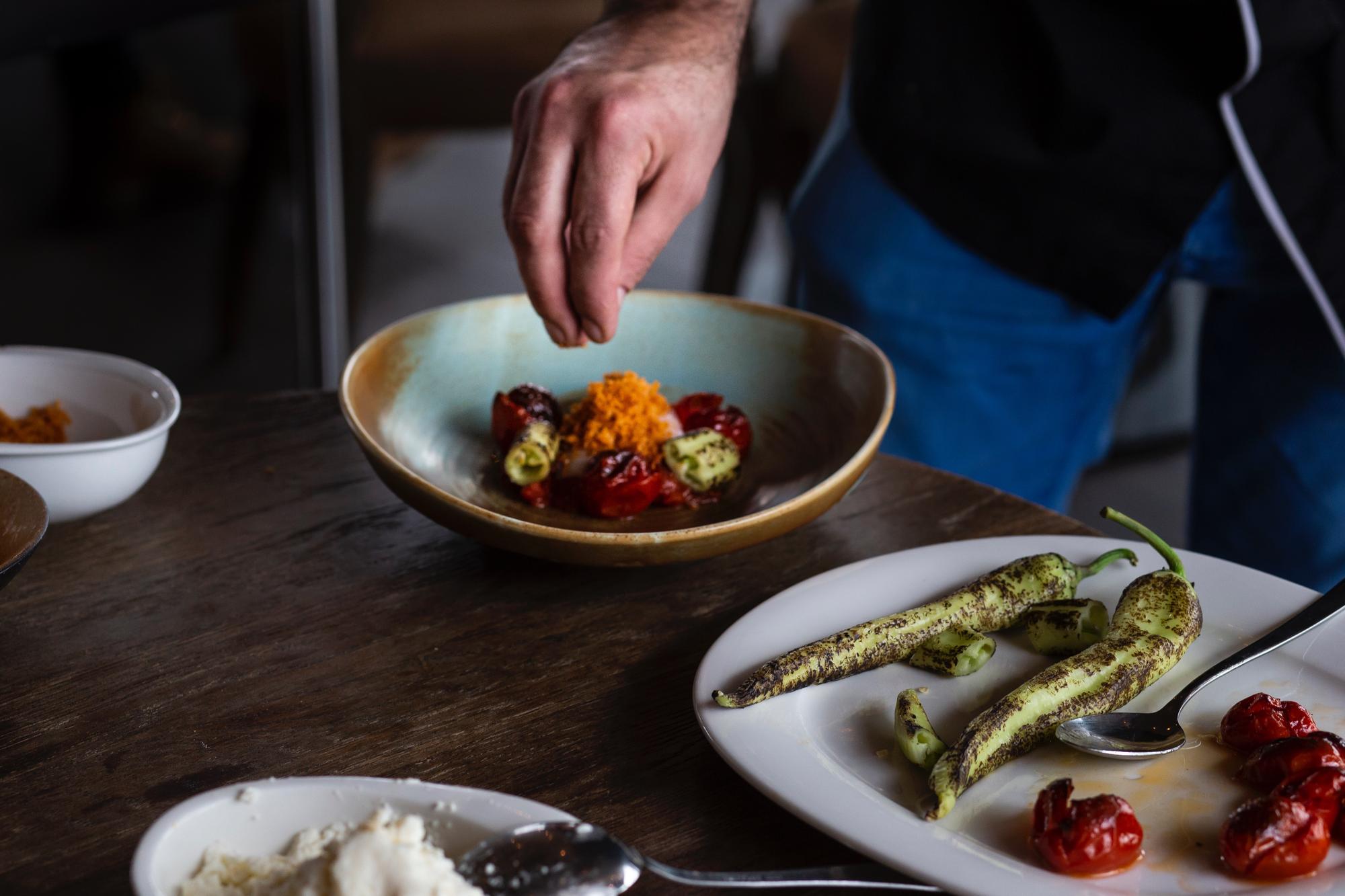 Large editorial photo of plated menu